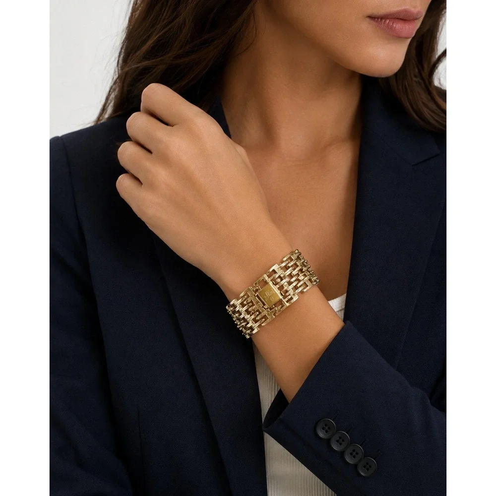 Vintage Coro Wide Gold Tone Woven Link Bracelet Chunky Statement Runway Jewelry